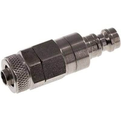 RVS DN 5 Luchtkoppeling Insteeknippel 6x8 mm Push-On Double Shut-Off - CLP5-N-S-SV-6