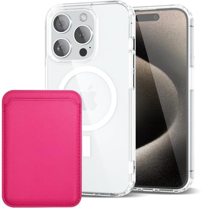 Shockproof Anti Shock Back Cover Hoesje Compatibel met MagSafe Geschikt voor: Apple iPhone 15 Pro Max met Magnetische Pasjeshouder - Donkerroze