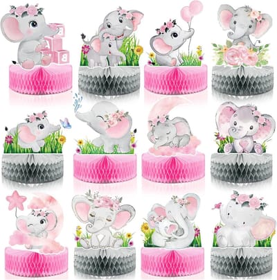 Tafeldecoraties 12St Pink Olifant - Honeycomb - Schattig ontwerp - Creëer een feestelijke sfeer - ShopVlot