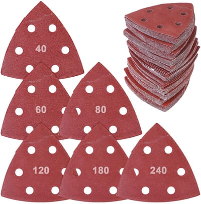 Dailygoods- Schuurpapier Set 240 Stuks - Schuurpapier Driehoek 90mm - Schuurpapier Fijn P40-P240 - Schuurpapier met 6 Gaten - Aluminium Oxide Materiaal - Duurzaam Schuren - Schuurvellen