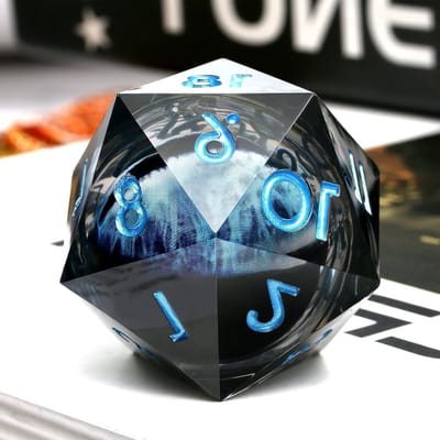 Prachtige 20-zijdige spindown dobbelstenen set met Liquid Dragon Eye ontwerp in geschenkdoos voor Dungeons & Dragons, tabletop spellen en rollenspellen (33 mm, blauw)