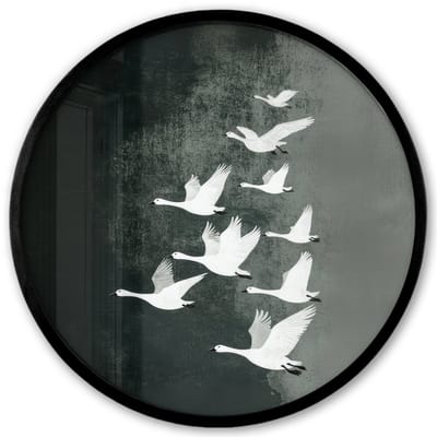Poster in lijst Rond - Fotolijst 40x40 cm - Posters - Vogel - Japandi - Groen - Ronde posterlijst zwart - Decoratie - Wanddecoratie woonkamer - Muurdecoratie slaapkamer