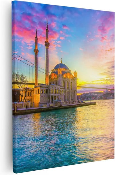 Artaza Canvas Schilderij Istanbul - 40x50 cm - Muurdecoratie Islamitisch - Wanddecoratie Zonsondergang - Kamer Accessoires