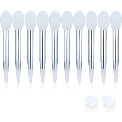 10 stuks siliconen lipborstelset kleine make-upborstels lippenstiftapplicatorborstels met 2 anti-verloren wit