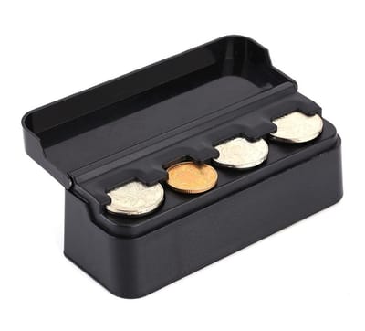 Dailygoods- Muntenbox Praktisch - Muntdispenser - Euro-muntenverzamelaar - Kunststof - Zwart - Afmetingen 11,5 x 4 x 3,6 cm