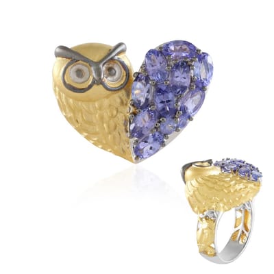 Cavill - 925 Sterling Zilver Ring met 2,01 ct Tanzaniet - Handgemaakte Uilenring - Ovaal & Rond Slijpsel - Elegante Zilveren Sieraden Dames