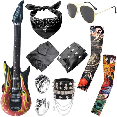 Punk Gothic Rocker Set met 11 Stukken, Retro 70s 80s 90s Accessoires voor Cosplay en Feestoutfits