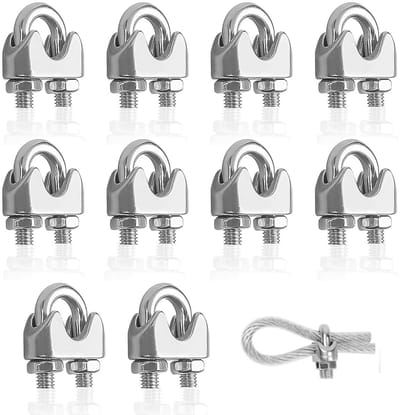Staalkabelklemmen 5mm - Set van 10 roestvrijstalen kabelklemmen voor bevestiging en spannen
