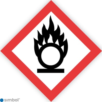 Simbol - Sticker GHS03 Oxiderend - Oxidizing - Duurzame Kwaliteit - Formaat 10 x 10 cm.