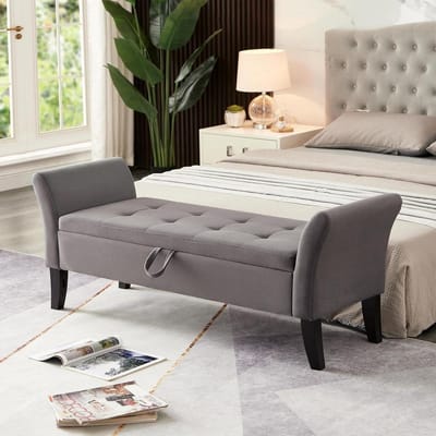 Opbergpoef Bank - Voetenbank Stoel - Extra Zitplaats - Gecapitonneerd Design - 131 cm Breed - Grijs