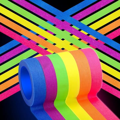 6 Rollen Fluorescerende Tape 5 m x 15 mm, Neon Kleefband in 6 Kleuren, Ideaal voor Decoratie en Creatieve Projecten