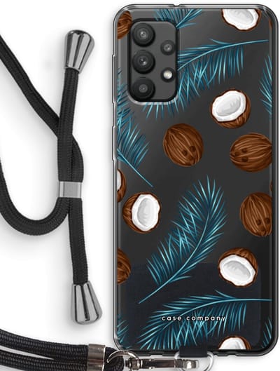 Case Company® - Hoesje met koord geschikt voor Samsung Galaxy A32 4G hoesje met Koord - Kokosnoot - Telefoonhoesje met Zwart Koord - Bescherming aan alle Kanten en Over de Schermrand