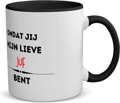 Akyol - omdat jij mijn lieve juf bent koffiemok - theemok - zwart - Juf - de liefste juf - verjaardag - cadeautje voor juf - kado - geschenk - 350 ML inhoud
