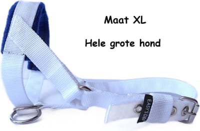 Hoofdhalster hond - Anti trek - Wit - Gevoerd blauw - Maat XL - Antitrek hoofdhalster hond - Hoofdhalster hond - Antitrek hond - Trainingshalsband