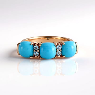 Cavill - Zilveren ring met 2,7 ct Sleeping Beauty Turkoois - 925 Sterling Zilver - Roségoud verguld - Antieke blauwe kussen cabochon