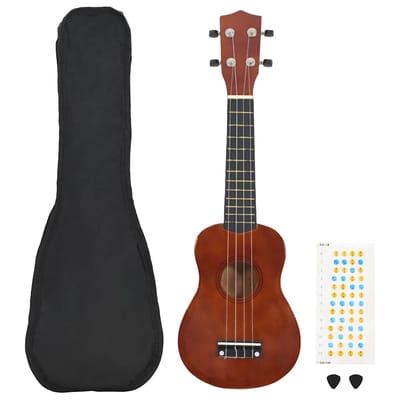 vidaXL - Ukuleleset - met - tas - voor - kinderen - sopraan - 21'' - donkerhoutkleurig