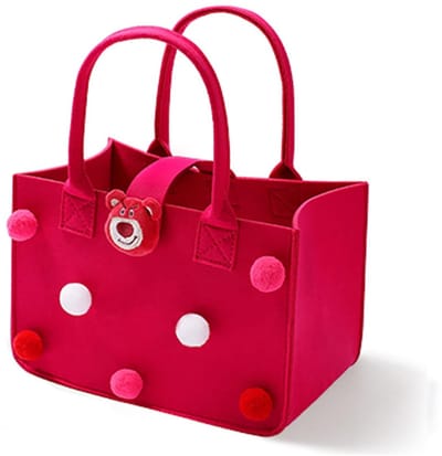 Dailygoods- Boodschappentas met pompons - Vilten Tas - 30 x 20 x 18 cm - Handvat - Robuust - Ideaal voor kleine boodschappen