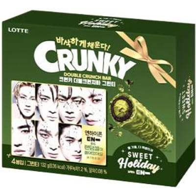 Lotte Wellfood ENHYPEN Samenwerking Snack Set / 1 willekeurige zegel (Crunch Bar, Zero Bessengelei, Mon Cher Kokos & Melkkoffie) (10 Opties) # Double Crunch Bar Green Tea 132g x 1pcs