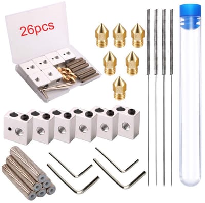 Dailygoods - 3D Printer Extruder Set - 6 Stuks Teflon Throat Tube - 0,4 mm Messing Spuitmond - Voor MK8 Makerbot Anet A8 - Hoge Precisie - Goud