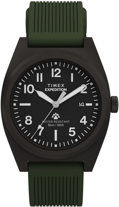 Timex Expedition Capstone Quartz Analoog Horloge Groen En Gunmetal Kast Gemaakt Van 100% Loodarm Messing En Een Armband Van 100% Siliconen 39 TW2Y18000AJ