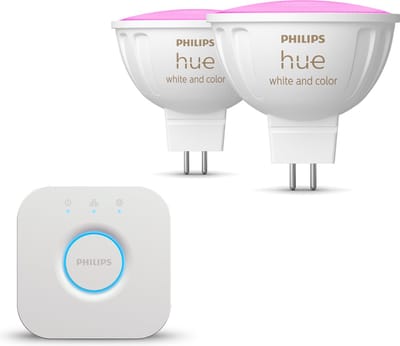 Philips Hue Starterspakket - GU5.3 - met 2 Spotjes (MR16) - 12V - Wit en Gekleurd Licht - Incl. 1 Hue Bridge - Hue White and Color Ambiance