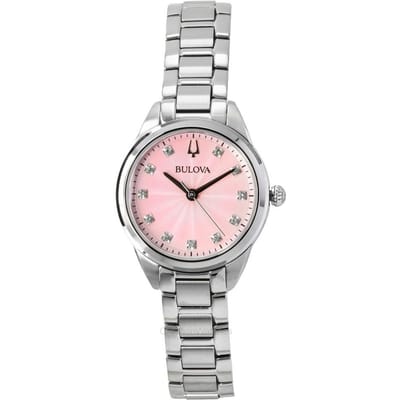 Montre pour femme Bulova Sutton Acier inoxydable Accents de diamants Cadran rose Quartz 96P249 rose