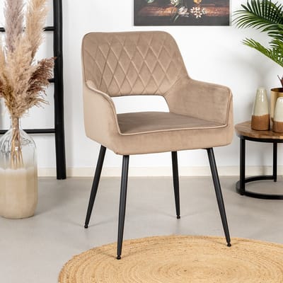 Bronx71® Velvet eetkamerstoel Mika taupe - stoel