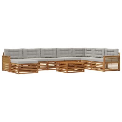 vidaXL - Buiten - bank - set - 9 - st - Naturel - en - lichtgrijs - Massief - Acacia - Hout