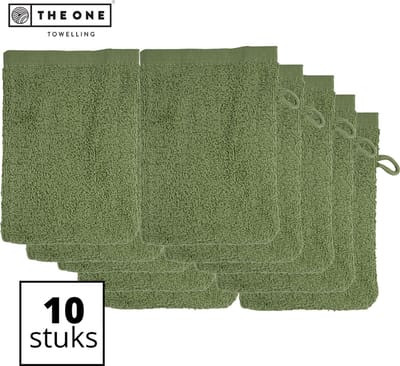 The One Towelling Washandjes - 16 x 21 cm - 10 Stuks - Washanden - Voordeelverpakking - 100% Katoen - Olijfgroen