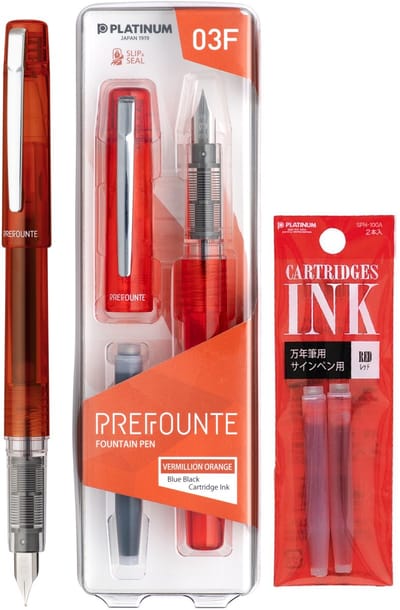 Platinum - Prefounte Vulpen - Medium - Vermillion Orange - Met Rode vullingen
