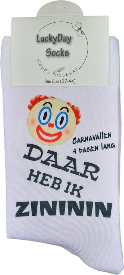 Zininin - Carnaval Sokken - Vastenavond - Vastelaovend -Verjaardags cadeau vrouw en man - vrolijke sokken - Valentijns cadeau - Witte sokken met tekst - grappige sokken - leuke dames en heren sokken - moederdag - vaderdag
