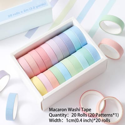 Lot de 20 rouleaux de ruban adhésif Washi simple et fin pour bricolage, artisanat, emballage cadeau, journal, scrapbooking, étiquetage, codage, décoration bleu