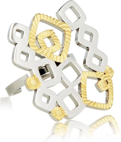 My Bendel - Unieke Dames Ring Zilverkleurig - Goudkleurig - Unieke Damesring Zilver-goudkleurig - Chique Design - Stainless Steel Basis - met Luxe Cadeauverpakking | Sieraden Voor Dames