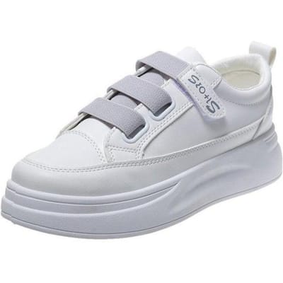 Nieuwe Dames Platform Sneakers van Echt Leer Lente Klittenband Kleine Witte Schoenen Dames Dikke Zool Gevulkaniseerde Schoenen 40 grijze kleur