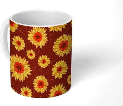 Mok - Koffiemok - Zonnebloem - Bohemian - Flora - Patroon - Mokken - 350 ML - Beker - Koffiemokken - Theemok