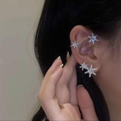 Koreaanse Kraakbeen Oorbellen Y2k Niet-doorborend Kristal Strik Sneeuwvlok Clip Oorbellen Voor Vrouwen Oor Cuff Esthetische Sieraden Stray brown