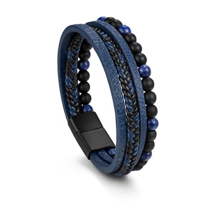 Herenarmband – EmmyRovi – Blauw & Zwart – Leerlook – Sieraden Cadeau - Armband