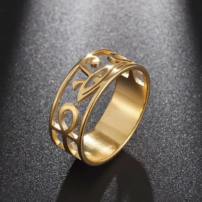 YILUOCD Roestvrij Staal Oude Egypte Ra Udjat Ring Oog van Horus Ankh Kruis Ring voor Vrouwen Bescherming Amulet Egyptische Sieraden 11 beige
