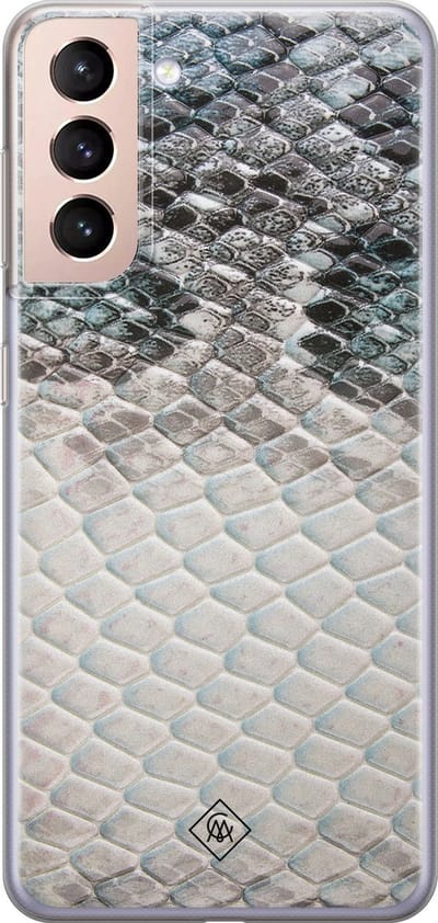 Casimoda® hoesje - Geschikt voor Samsung S21 - Oh My Snake - Backcover - Siliconen/TPU - Blauw