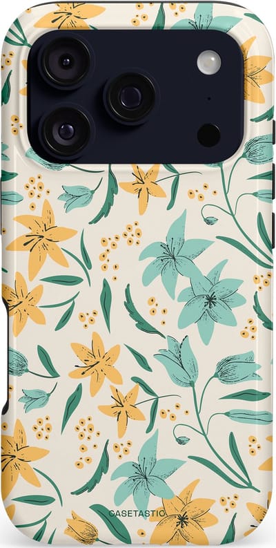 Casetastic hoesje geschikt voor Apple iPhone 17 Pro - MagSafe - Dubbellaagse bescherming - Sereen in bloei - Fashion Case - Lichtgrijs Crème Saliegroen Wit