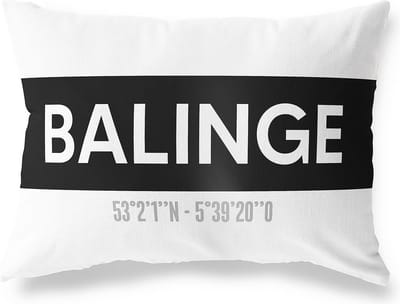 Tuinkussen BALINGE - DRENTHE met coördinaten - Buitenkussen - Bootkussen - Weerbestendig - Jouw Plaats - Studio216 - Modern - Zwart-Wit - 50x30cm