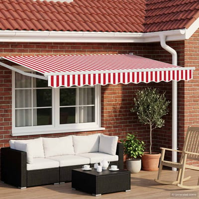 vidaXL - Handbediende - luifel - met - LED's - Rood - en - Wit - 3 - x - 2,5 - m
