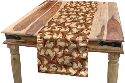 Abakuhaus Paddenstoelen-tafelloper – Grunge-Oogst-Boerderij – 40×180 cm – Beige-bruin cacaokleur