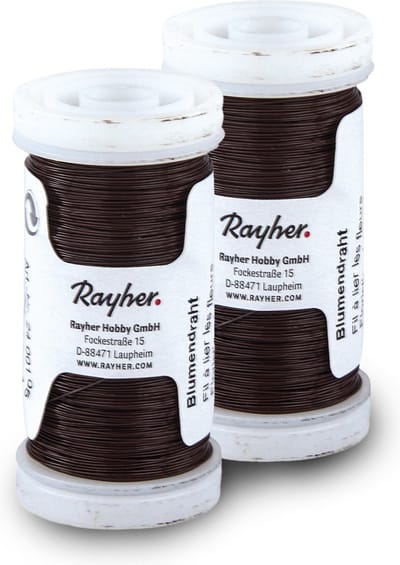 Rayher Bloemendraad of ijzerdraad - 2x - bruin - 0.35 mm dik - 100 meter snoer - metaaldraad - bindmaterialen