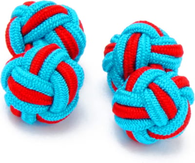 Manchetknopen - Zijden Knoop met Blauw en Rood
