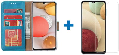 Hoesje Geschikt Voor Samsung Galaxy a12 hoesje bookcase turquoise - Hoesje Geschikt Voor Samsung Galaxy a12 hoesje - 1x Hoesje Geschikt Voor Samsung Galaxy a12 screenprotector screen protector