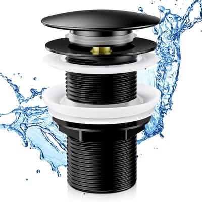 TOVBMUP Gootsteenstop - Afvoerplug voor badkamergootsteen - Afvoerklep - Geen overloop - Pop-up - Universeel 1 1/4 inch - Geschikt voor wastafels - Zwart