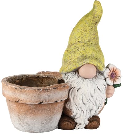 Dekoratief | Gnoom m/bloempot, groen/bruin, magnesium, 36x20x38cm | A260099