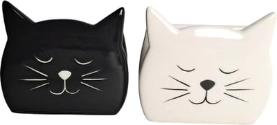 Sponshouder keramiek kattenvorm - servies sponshouder caddy - keuken decoratie - schattig keukenaccessoire - wit zwart sponshouder gootsteen magnetische
