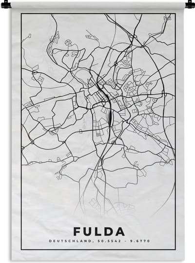 Wandkleed - Wanddoek - Plattegrond - Fulda - Kaart - Stadskaart - 120x180 cm - Wandtapijt